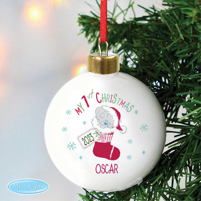 Personalised Tiny Tatty Teddy My 1st Christmas Stocking Bauble - The Gift Cabin UK