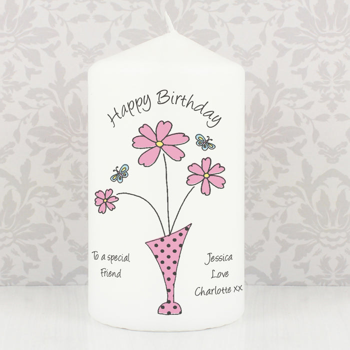 Personalised Flower in Vase Message Pillar Candle