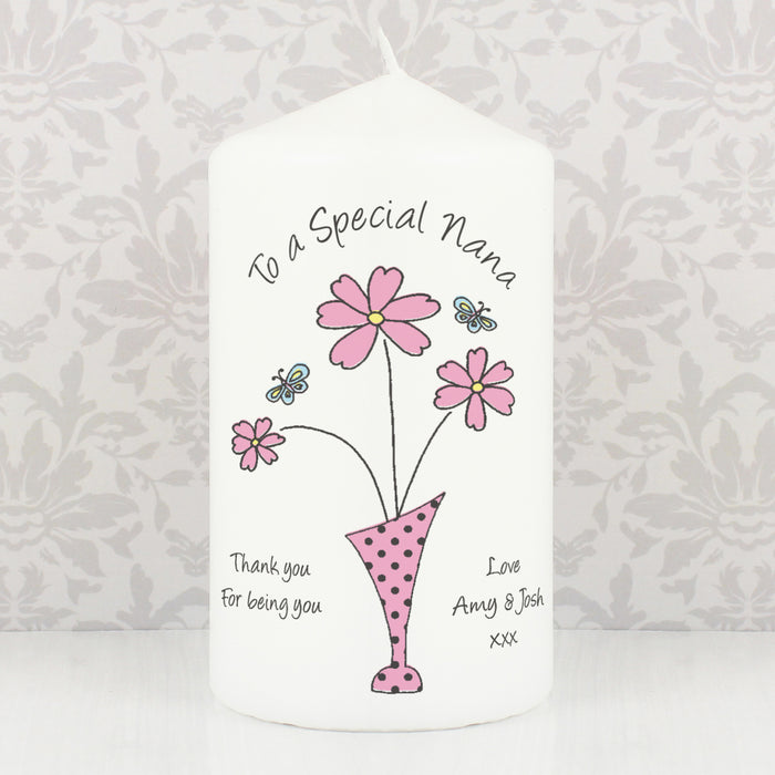 Personalised Flower in Vase Message Pillar Candle