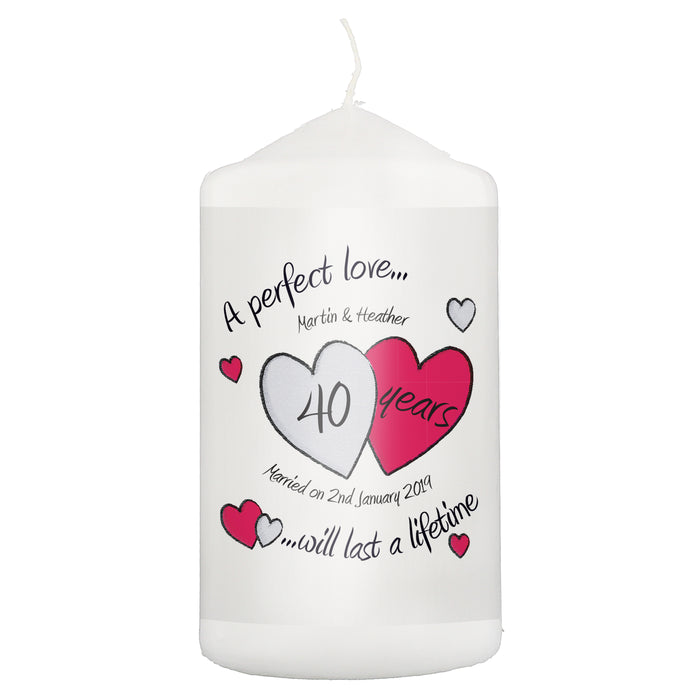 Personalised A Perfect Love Ruby Anniversary Pillar Candle