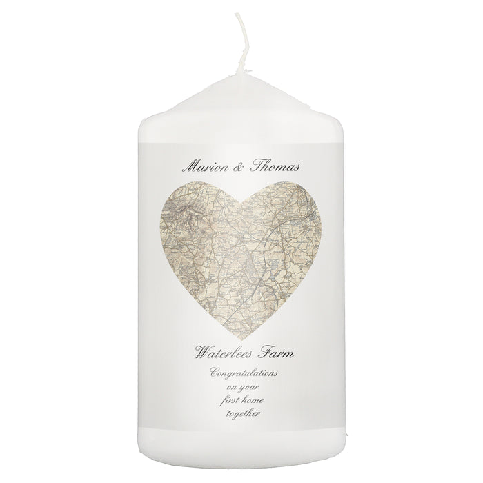 Personalised 1896 - 1904 Revised New Heart Map Pillar Candle