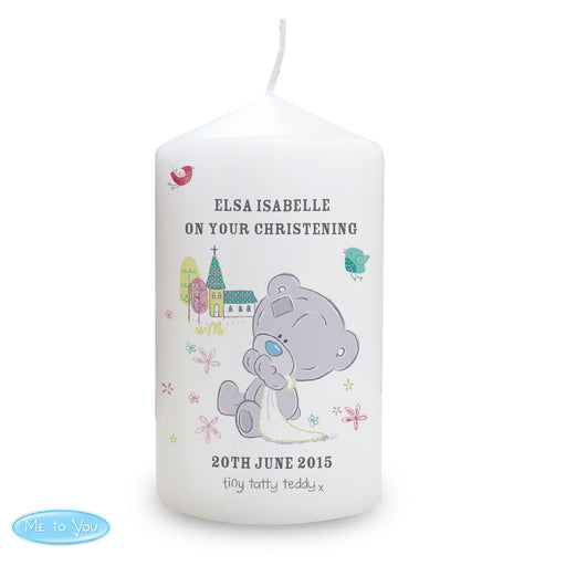 Personalised Tiny Tatty Teddy Christening Pillar Candle - The Gift Cabin UK