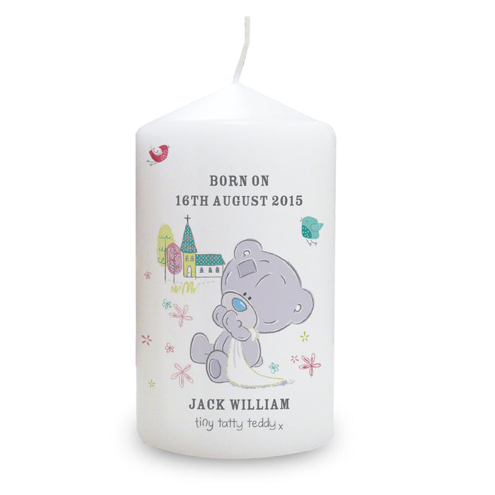 Personalised Tiny Tatty Teddy Christening Pillar Candle - The Gift Cabin UK