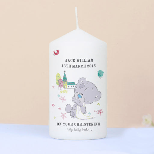 Personalised Tiny Tatty Teddy Christening Pillar Candle - The Gift Cabin UK