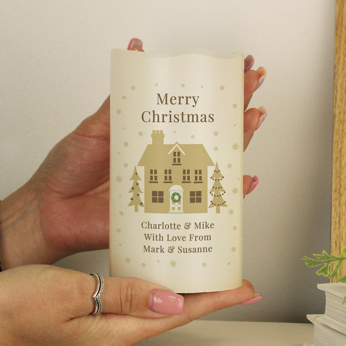 Personalised Festive Village LED Candle