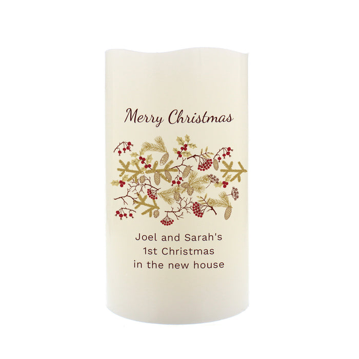 Personalised Christmas Floral LED Candle