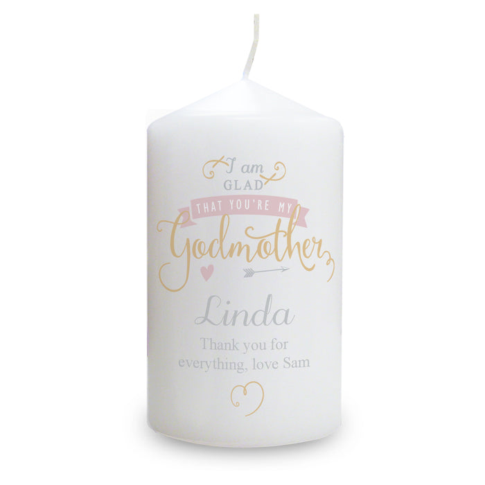 Personalised I Am Glad... Godmother Pillar Candle