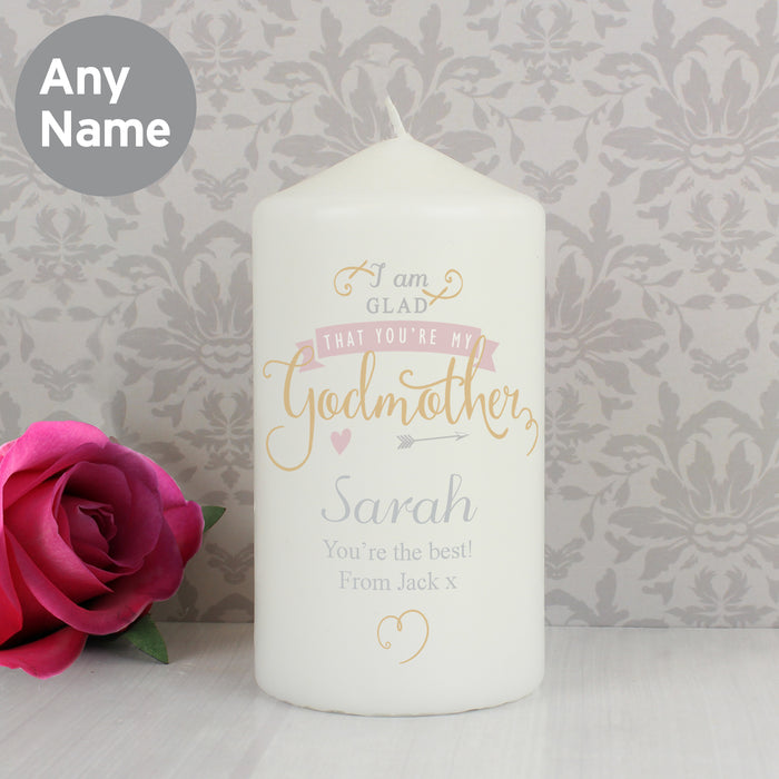 Personalised I Am Glad... Godmother Pillar Candle