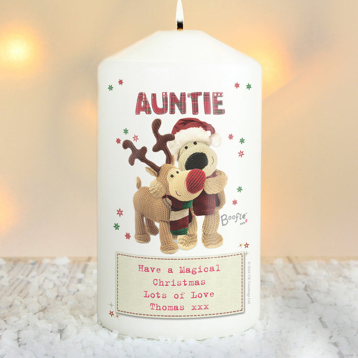 Personalised Boofle Christmas Reindeer Pillar Candle - The Gift Cabin UK