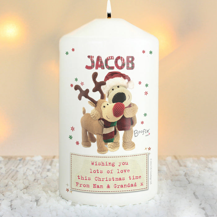 Personalised Boofle Christmas Reindeer Pillar Candle - The Gift Cabin UK