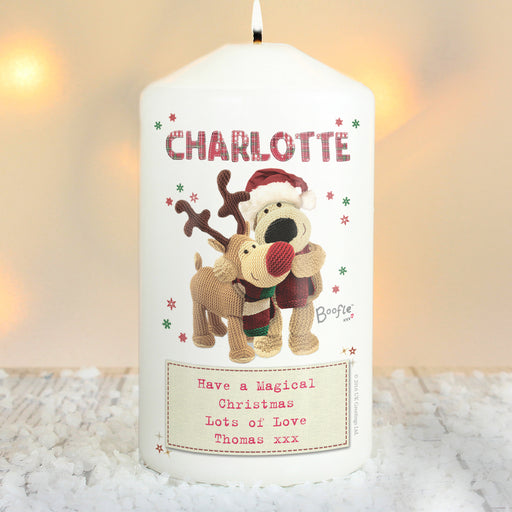 Personalised Boofle Christmas Reindeer Pillar Candle - The Gift Cabin UK