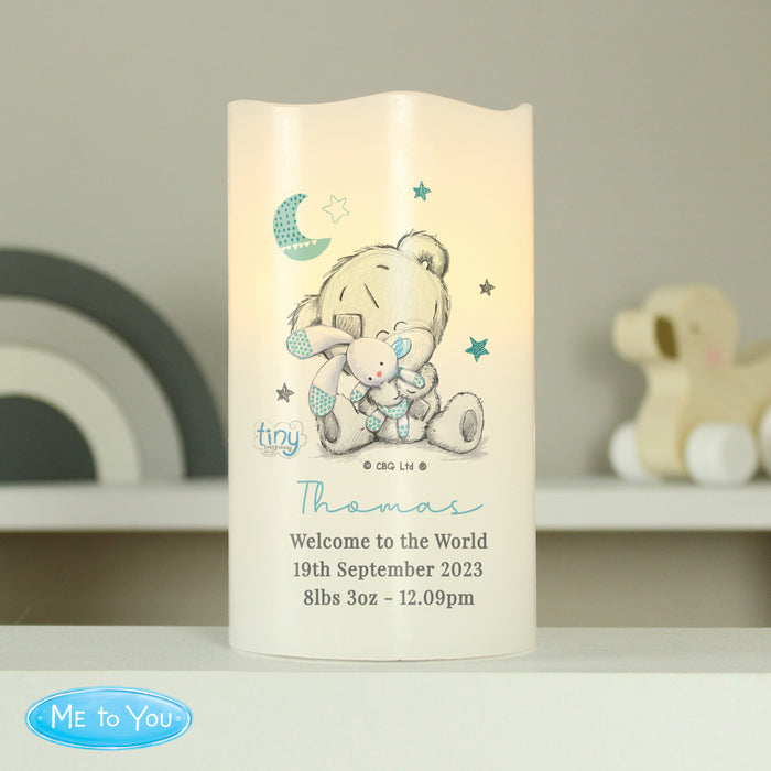 Personalised Tiny Tatty Teddy Blue Nightlight LED Candle - The Gift Cabin UK