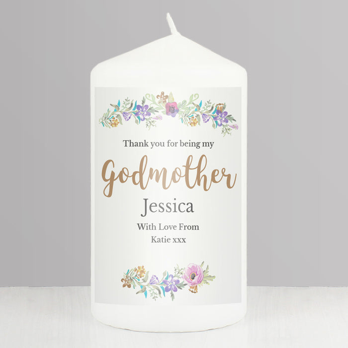 Personalised Godmother 'Floral Watercolour' Pillar Candle