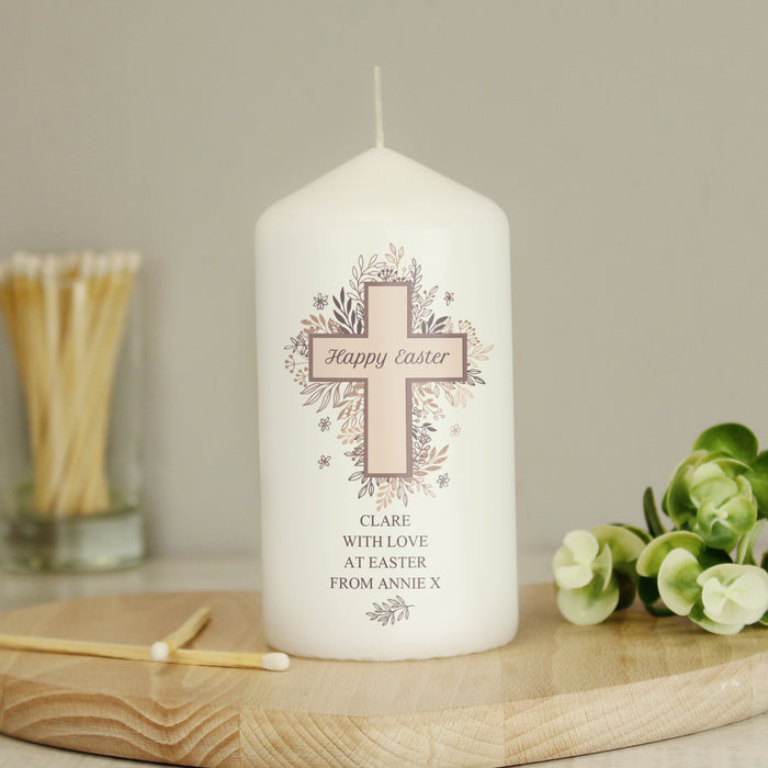 Personalised Floral Cross Pillar Candle