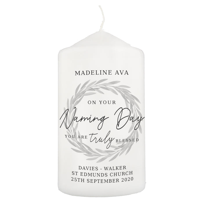 Personalised Truly Blessed Naming Day Pillar Candle