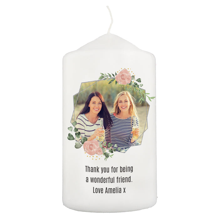 Personalised Floral Abstract Photo Upload Pillar Candle