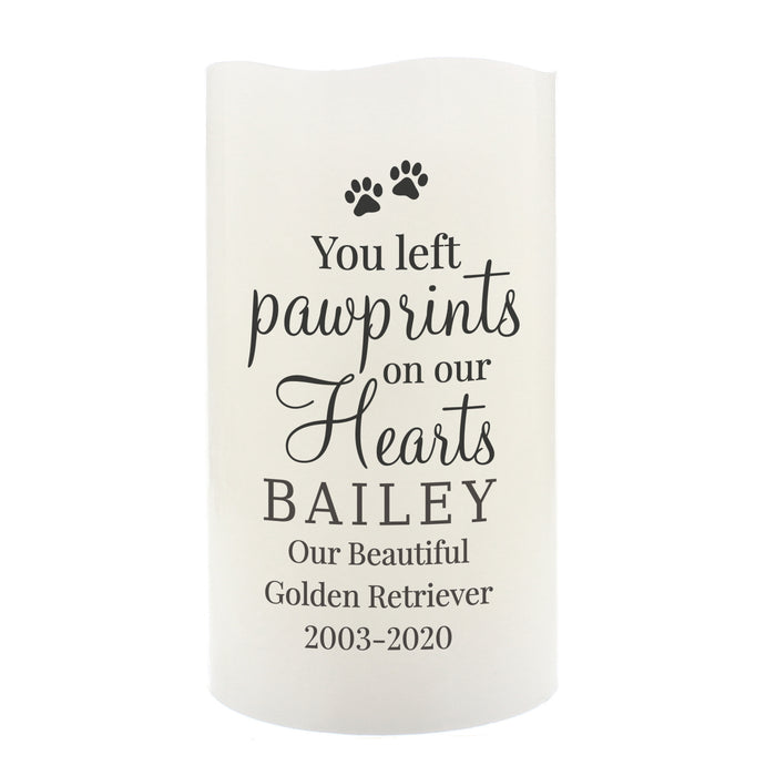 Personalised Pawprints On Our Hearts LED Candle