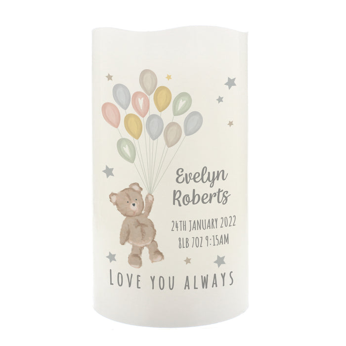 Personalised Teddy & Balloons Nightlight LED Candle