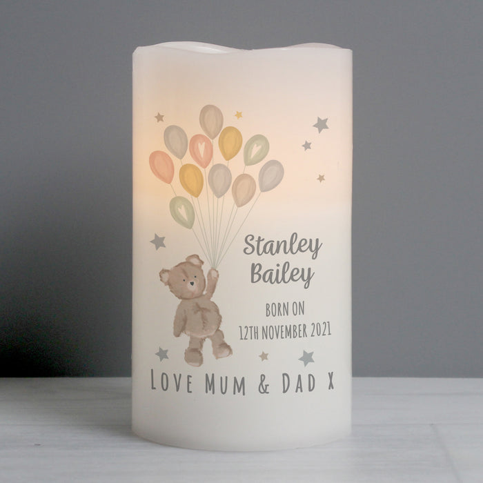 Personalised Teddy & Balloons Nightlight LED Candle