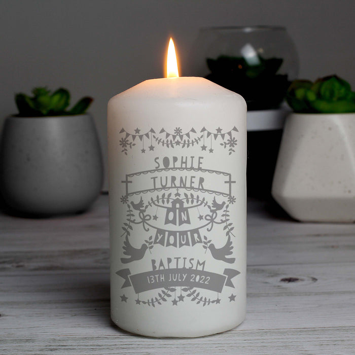 Personalised Grey Papercut Style Pillar Candle