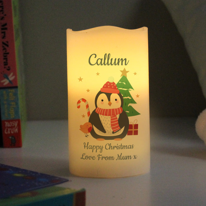 Personalised Penguin Christmas LED Candle