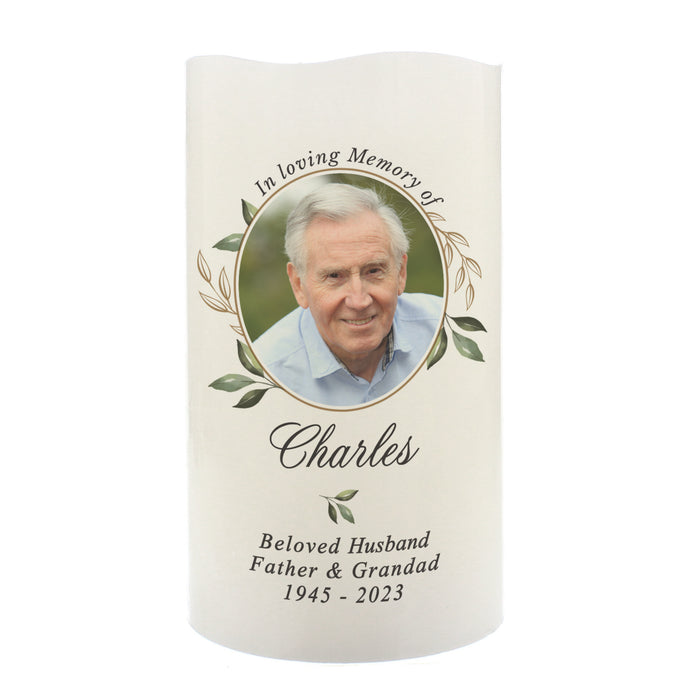 Personalised Botanical Memorial Photo Upload LED Candle