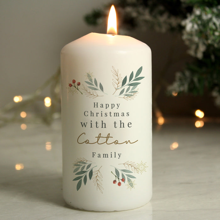 Personalised Christmas Foliage Pillar Candle