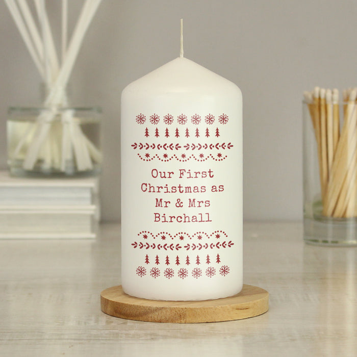 Personalised Christmas Fair Isle Pillar Candle