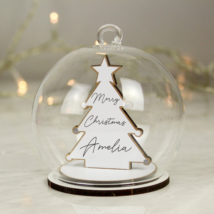 Personalised Wooden Christmas Tree Glass Bauble