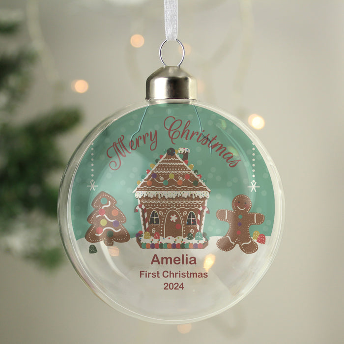 Personalised Gingerbread House Christmas Glass Bauble