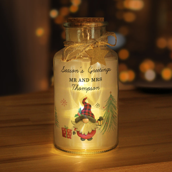 Personalised Gonk Christmas Scene LED Glass Jar - The Gift Cabin UK