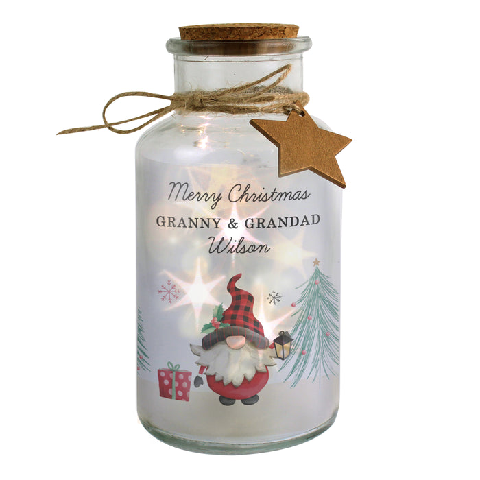 Personalised Gonk Christmas Scene LED Glass Jar - The Gift Cabin UK