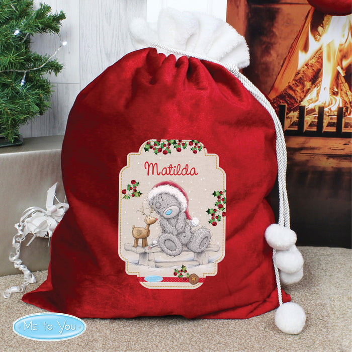 Personalised Me to You Reindeer Luxury Pom Pom Red Sack - The Gift Cabin UK