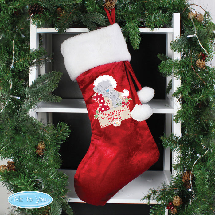 Personalised Tiny Tatty Teddy 'My 1st Christmas' Luxury Red Stocking - The Gift Cabin UK