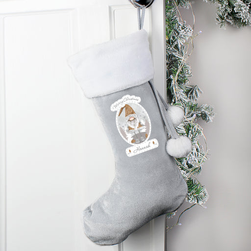 Personalised Christmas Gonk Silver Grey Stocking - The Gift Cabin UK