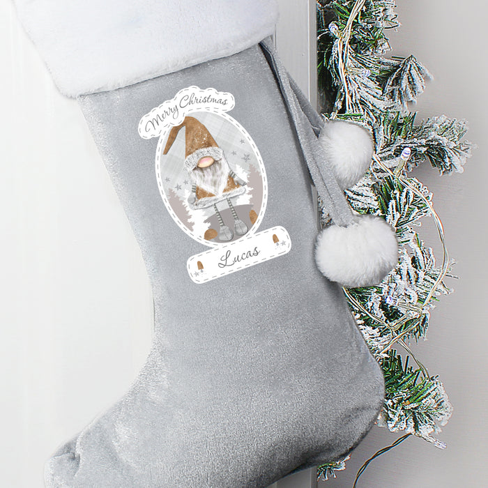 Personalised Christmas Gonk Silver Grey Stocking - The Gift Cabin UK