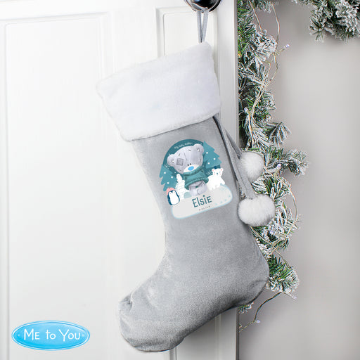 Personalised First Christmas Tiny Tatty Teddy Silver Grey Stocking - The Gift Cabin UK