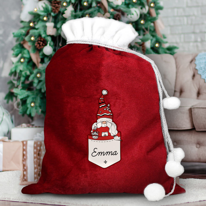 Personalised Gonk Family Red Christmas Sack - Female - The Gift Cabin UK