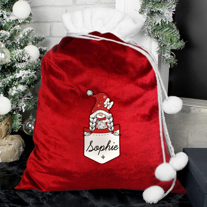 Personalised Gonk Family Red Christmas Sack - Girl - The Gift Cabin UK