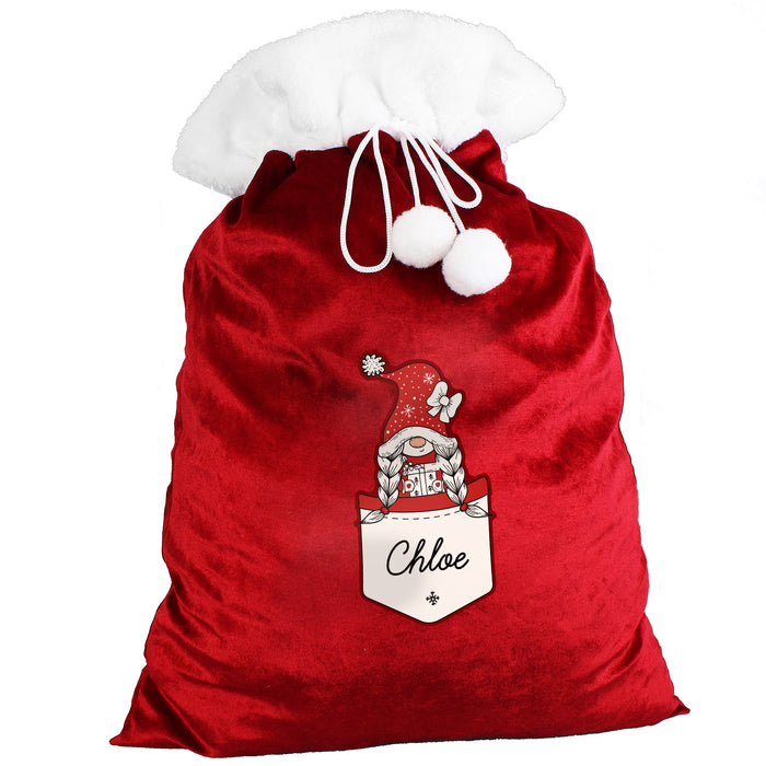 Personalised Gonk Family Red Christmas Sack - Girl - The Gift Cabin UK