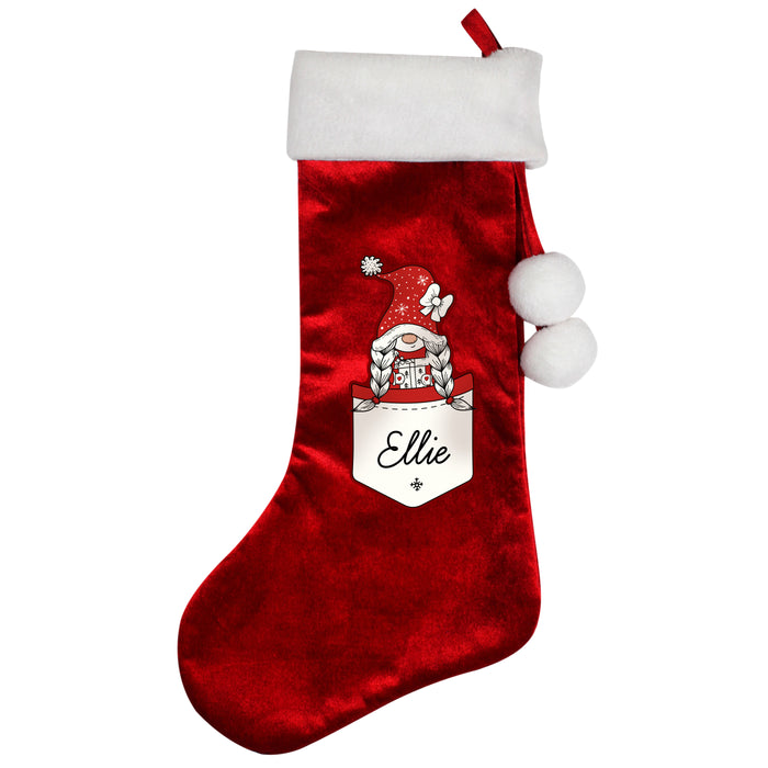 Personalised Gonk Family Red Christmas Stocking- Girl - The Gift Cabin UK