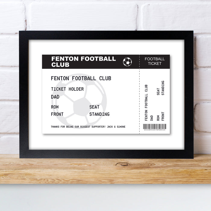 Personalised Football Ticket A4 Black Framed Print - The Gift Cabin UK