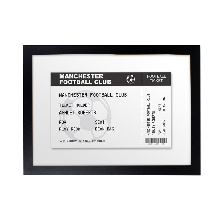 Personalised Football Ticket A4 Black Framed Print - The Gift Cabin UK