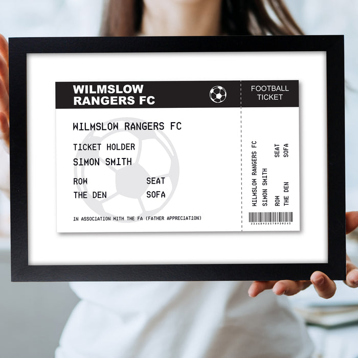 Personalised Football Ticket A4 Black Framed Print - The Gift Cabin UK