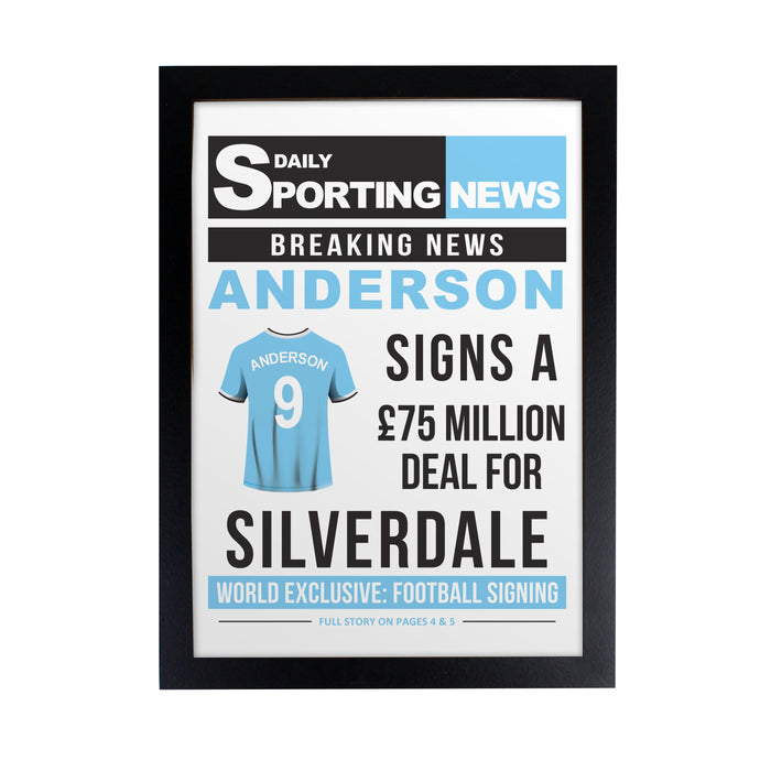 Personalised Football Signing Newspaper A4 Black Framed Print - The Gift Cabin UK