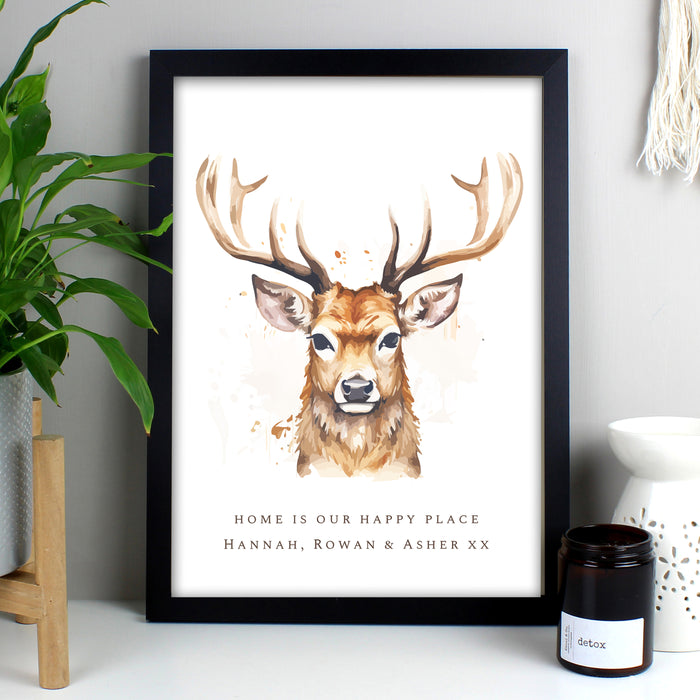 Personalised Watercolour Stag A4 Framed Print - The Gift Cabin UK