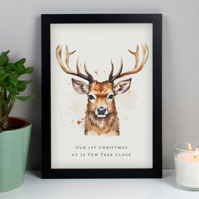 Personalised Watercolour Stag A4 Framed Print - The Gift Cabin UK