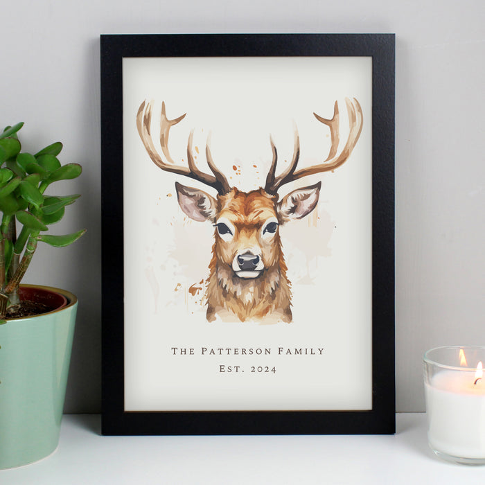 Personalised Watercolour Stag A4 Framed Print - The Gift Cabin UK