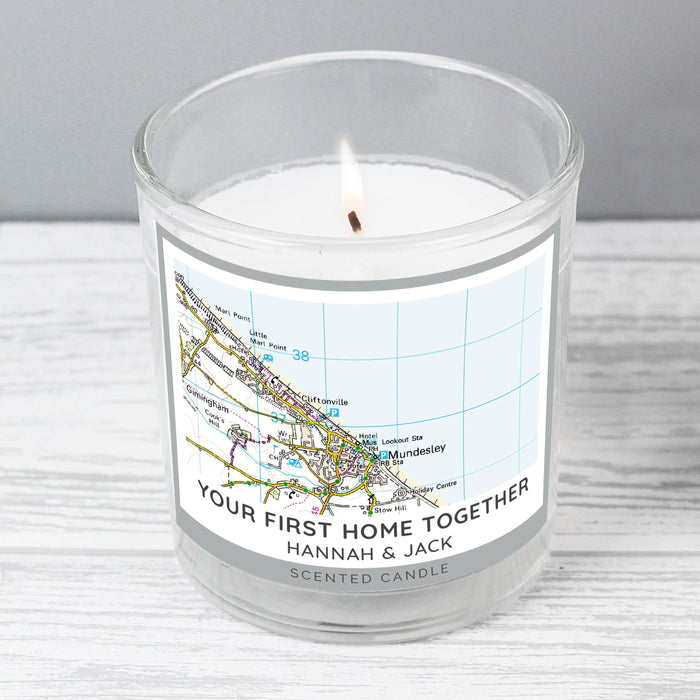 Personalised Present Day Map Compass Scented Jar Candle