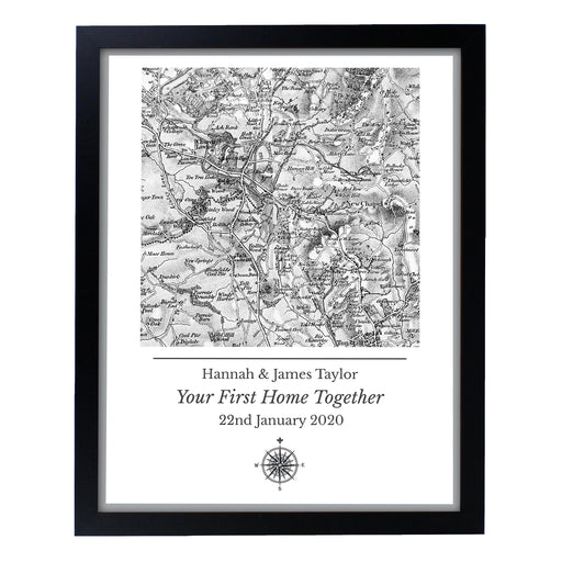 Personalised 1805 - 1874 Old Series Map Compass Black Framed Print - The Gift Cabin UK